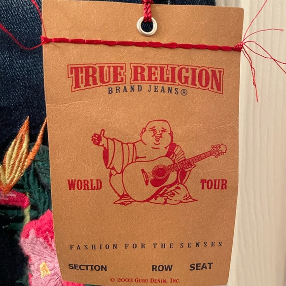 True Religion Medium Wash Paradise Falls Curvy Embroidered Size 27 Skinny Jeans - Picture 8 of 11